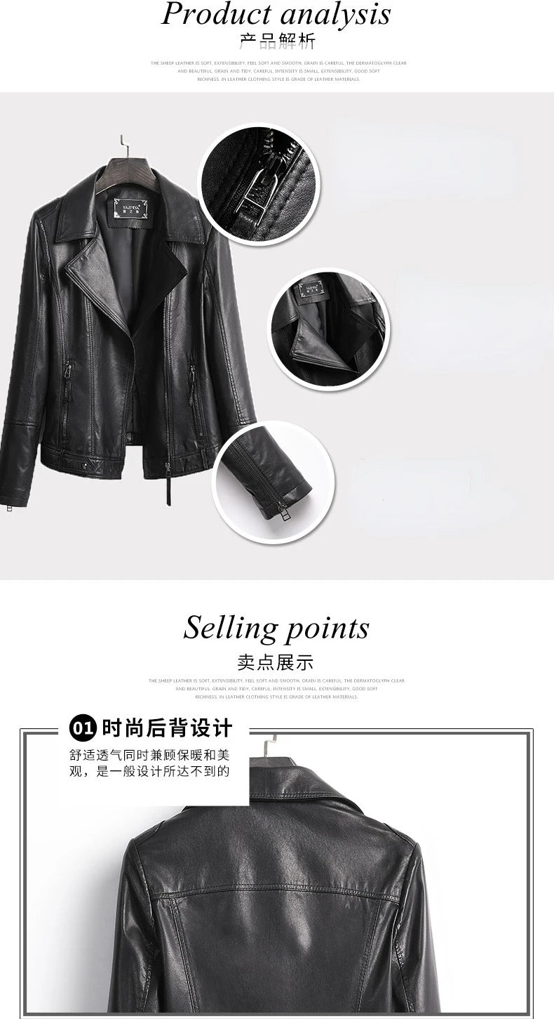 Women's Jacket Spring 2022 100% Sheepskin Jacket Woman Genuine Leather Women's Coat Black Motorcycle Jackets Chaquetas Xhl368