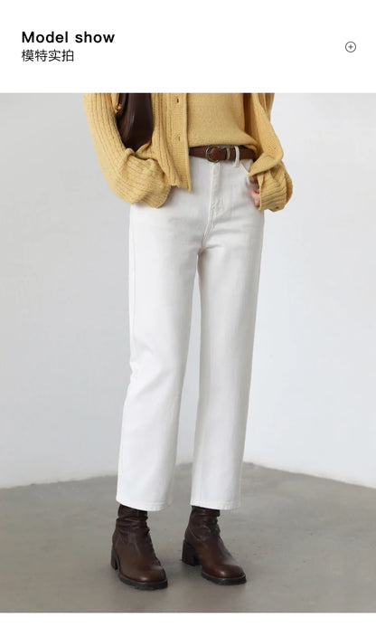 CHIC VEN Women Pants White Slim High Waisted Cotton Straight Leg Casual Slim Leg Jeans Girl Trouser Spring Autumn 2025