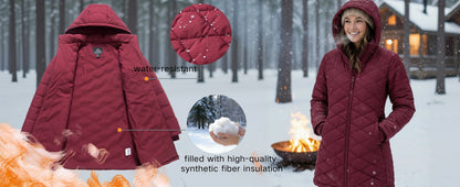 TACVASEN Womens Long Quilted Puffer Hood Jackets Winter Lightweight Warm Insulated Coat Windproof Waterproof Parkas with Pockets