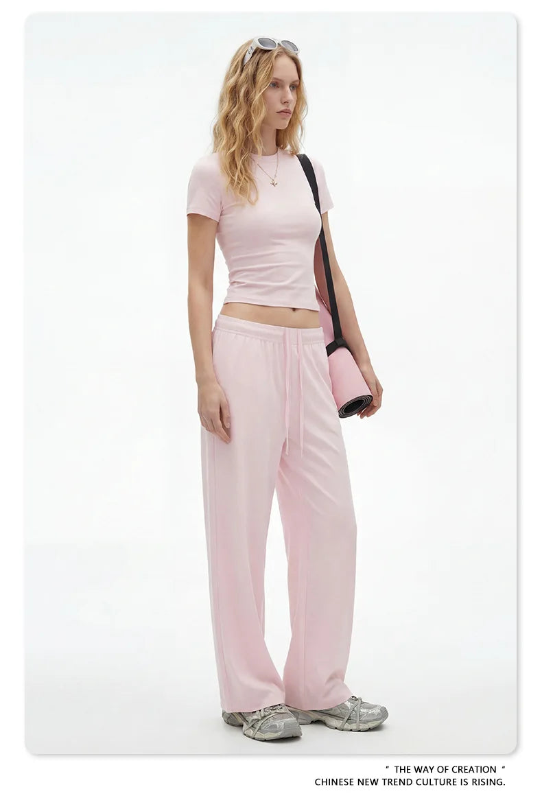 Custom LOGO women's spring summer new 200G high-elastic short slim-fit short-sleeved trousers casual sports two-piece set