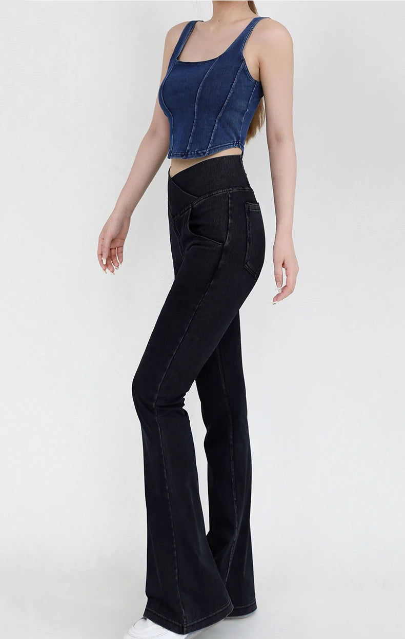 SOISOU Sexy Jeans For Women Leggings Yoga Pants Denim Bell-bottoms Soft Elastic Breathable High waist 4 Pockets Women's Pants