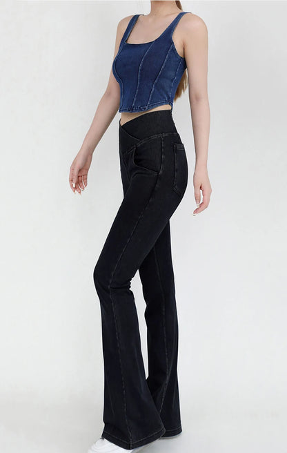 SOISOU Sexy Jeans For Women Leggings Yoga Pants Denim Bell-bottoms Soft Elastic Breathable High waist 4 Pockets Women's Pants