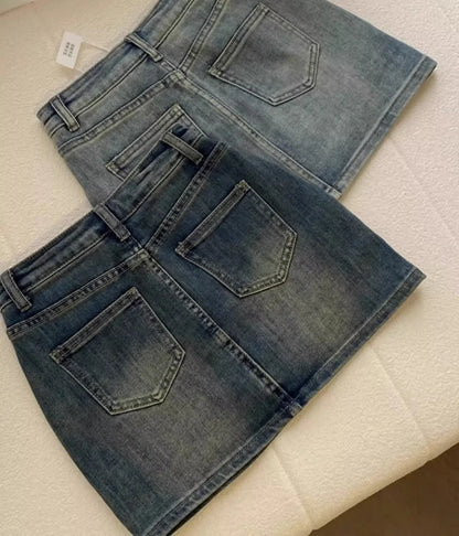 Sexy Retro Denim  Skirt Women's Anti-Light Versatile High Waist A-Line Slimming American Hot Girl Bodycon Half-length Ski...