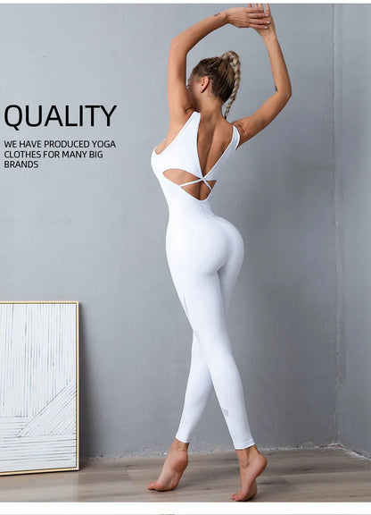 SOISOU Nylon Jumpsuit Women Clothing Sportswear Woman Gym Yoga Sport Sets Removable Chest Pad Workout Sets Women Tracksuit