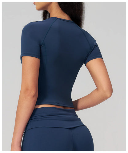 Sexy Women Yoga Shirts Fitness Sports T-Shirts Gym Workout Short Sleeve Top Running Active Wear Femme Sports Top Workout Shirts