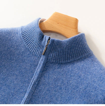 High-end 100% Cashmere Pullover for Men Mock Collar Thick Sweater Autumn Winter Knitted Jumper Warm Clothing Smart Casual Top