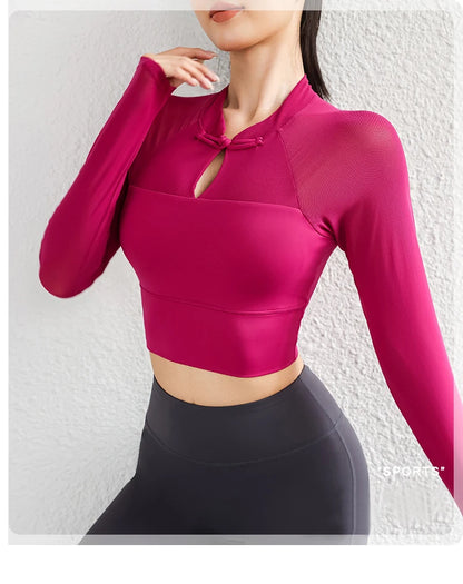 Workout Crop Tops for Women Yoga Long-sleeved Slim Fit Athletic Gym Built in Bra Running Workout
