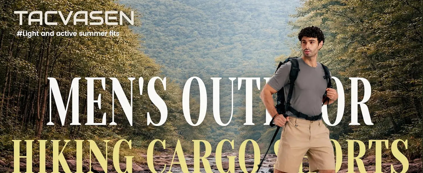 TACVASEN Men's Hiking Cargo Shorts Quick Dry Water-Resistant Lightweight Tactical Outdoor Work Casual Shorts with 8 Pockets