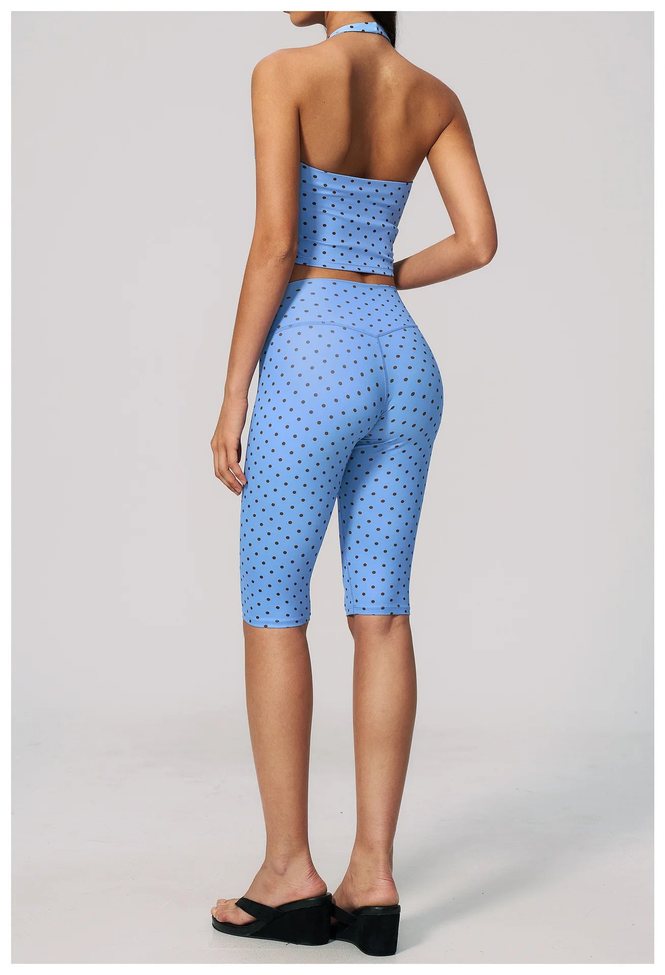 Custom LOGO women's new yoga clothes polka dot printing deep V high elastic three-dimensional fitness two-piece set