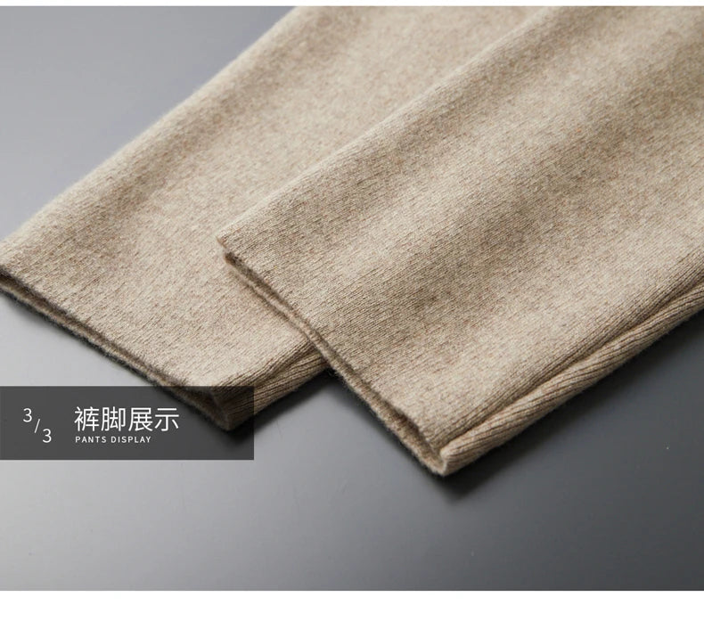 DjzDsm New Autumn Winter Men's 100% Pure Cashmere Thick Button Cardigan Set Cashmere Knitted Casual Shorts 2-Piece Set Clothing