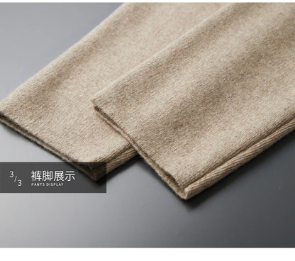 DjzDsm New Autumn Winter Men's 100% Pure Cashmere Thick Button Cardigan Set Cashmere Knitted Casual Shorts 2-Piece Set Clothing