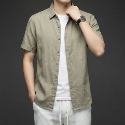 Summer Linen Cotton Men's POLO Collar Shirt Casual Business Short Sleeved Cardigan Fashion Loose Breathable Comfortable T-shirt