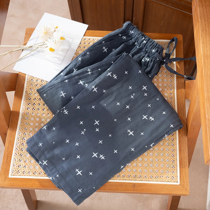 2026 Spring/Summer New Couple Sleeper Pants 100% Cotton Gauze Men's and Women's Casual Loose Home Thin Pants bottoms womens