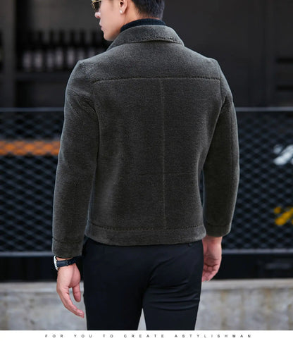YOLANFAIRY Genuine Leather Men Sheep Sheared Grain Lamb Fur Coat Men Real Woolen Jackets Men's Clothing Mens Fur Jacket Coat