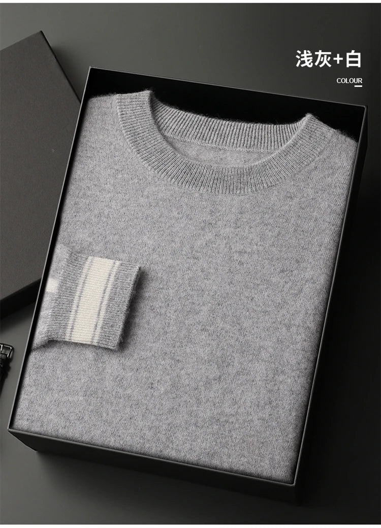 Autumn and Winter 100% Pure Cashmere 2-Piece set Men Loose and Warm Round Neck Pullover Sweater Knitted Casual Pencil Pants Suit