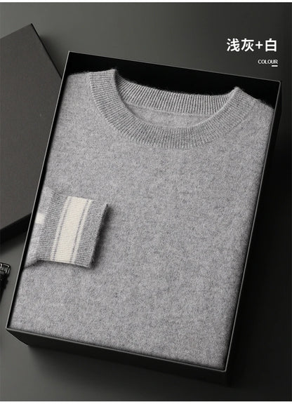 Autumn and Winter 100% Pure Cashmere 2-Piece set Men Loose and Warm Round Neck Pullover Sweater Knitted Casual Pencil Pants Suit