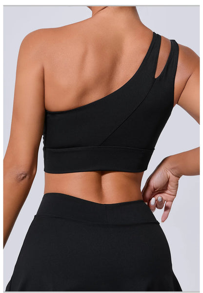 Sexy Women's Sports One Shoulder Bra Gym Push Up Workout Underwear High Strength Support Running Fitness Bra Vest
