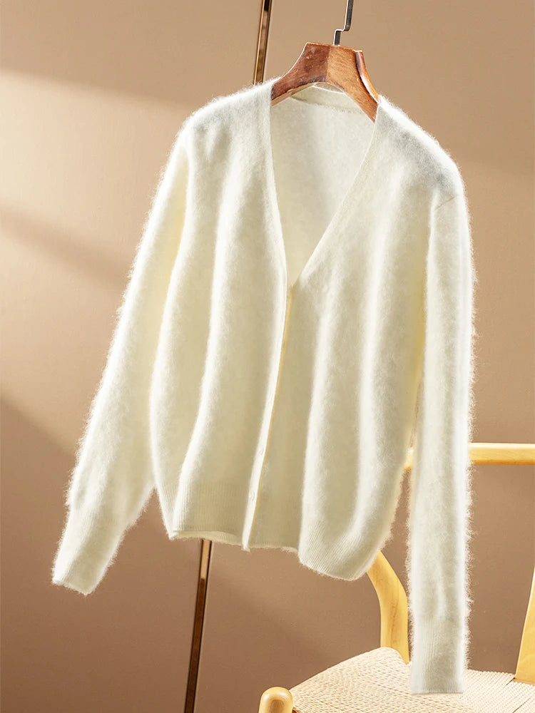SuyaDream, Cardigans For Woman, Fleece Wool, V Neck, Soft Cozy Sweaters, 100%Wool, 2025 Fall Winter Jackets