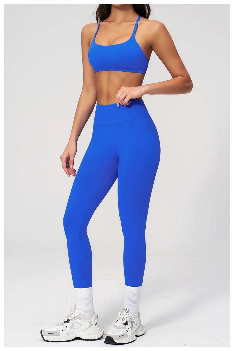 TRY TO BN Women Tracksuit 2 Piece Yoga Set Cross Bra High Waist V Waist Leggings Tummy Control Butt Lifting Workout Running Gym