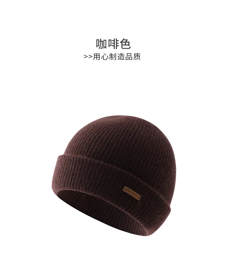 DjzDsm High Quality 100% Cashmere Knitted Hat for Men Casual Beanie Hat Thicken Cap Winter Soft Warm Cashmere Caps