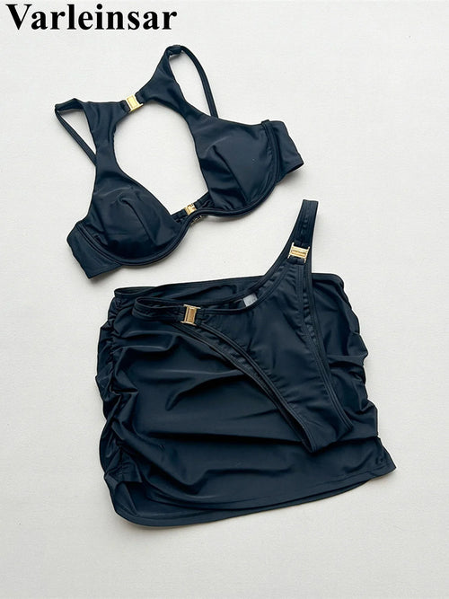 3PCS With Skirt Underwired Cut Out Bikini Women Swimwear Female Swimsuit Three-pieces Bikini set Bather Bathing Suit Swim V7733