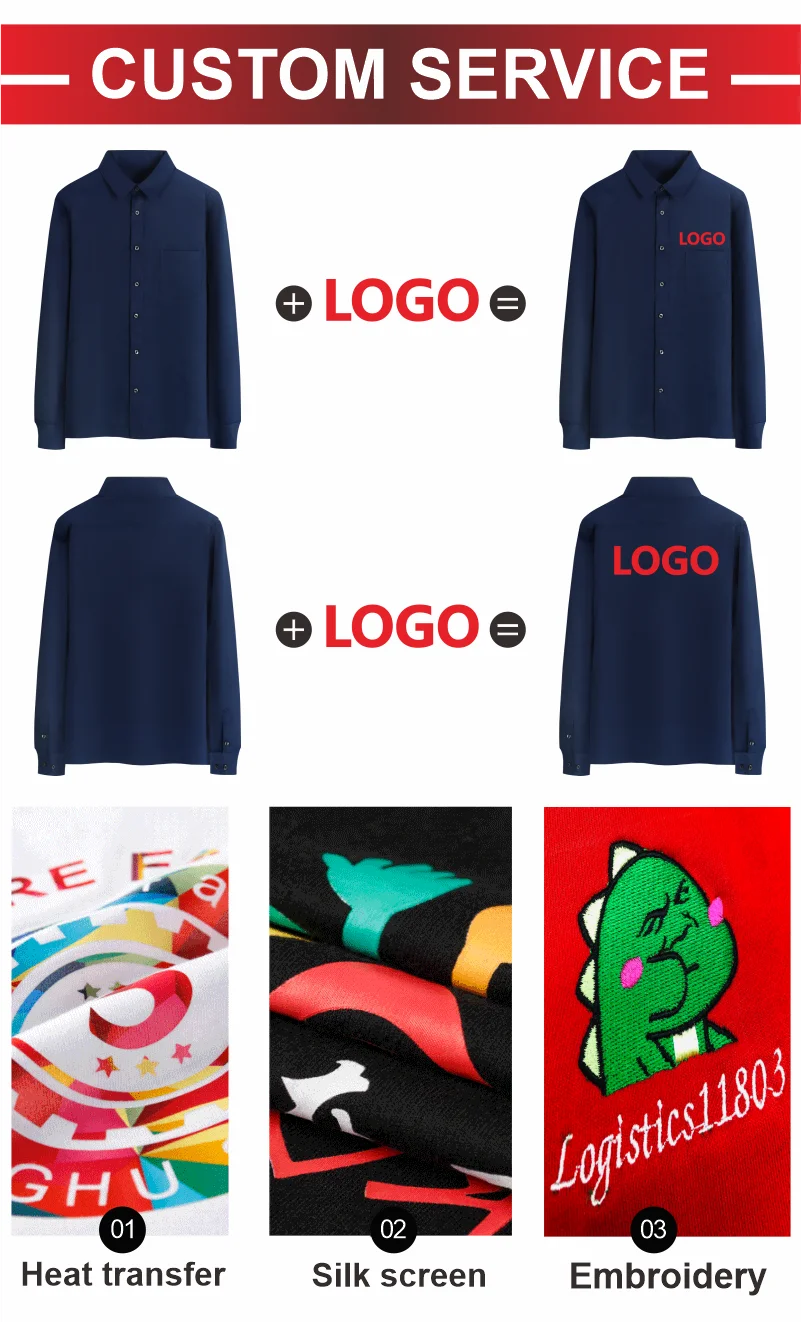 Casual Men's Long Sleeve Business Shirt Custom Logo Excellent Team Personal Professional Shirt Embroidery Printing Brand Design