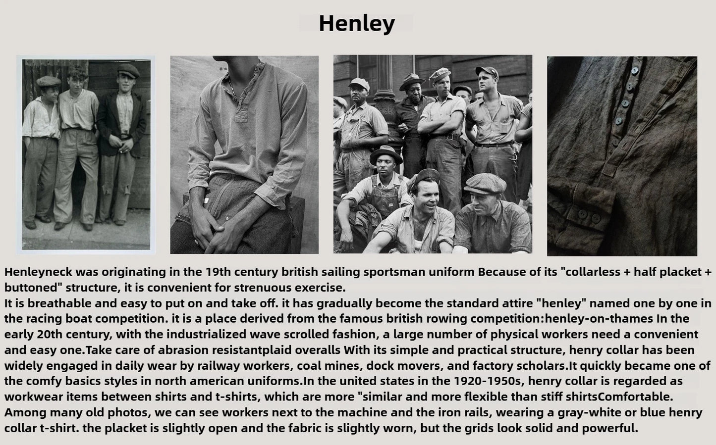 Men's American Retro T-shirt Heavyweight Loose Fit Short Sleeve Henry Collar Neutral Design Casual Loose Shirt