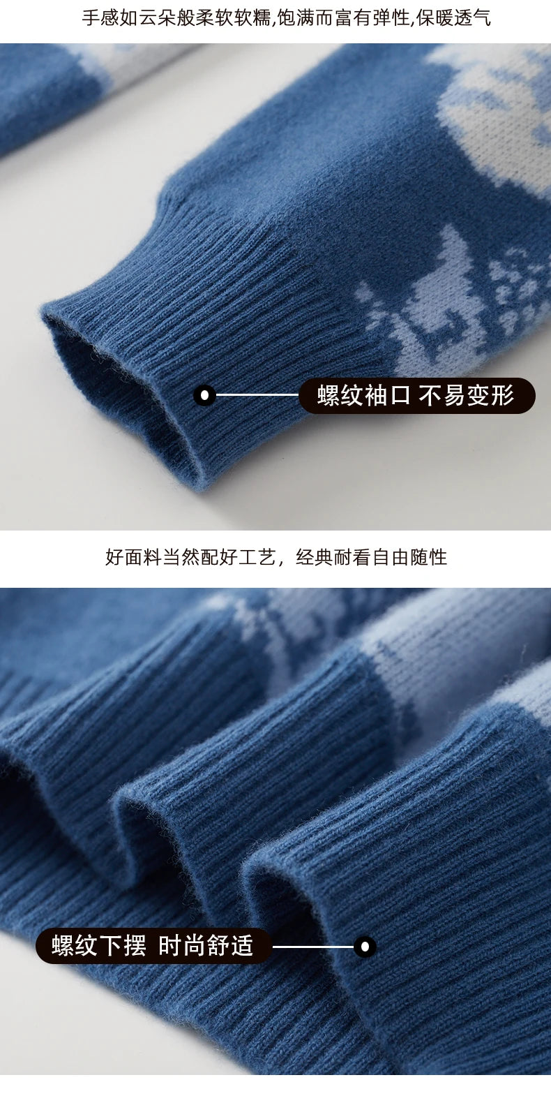 Autumn/Winter New 100% Merino Wool Knit Sweater Men's O-Neck Color Block Cashmere Pullover Business Casual Thick Long-Sleeved