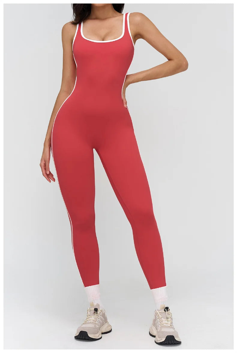 TRY TO BN Sports Jumpsuit Gym Contrast Color Sportswear Backless Fitness Workout One Piece Bodysuit Running Yoga Women Clothing