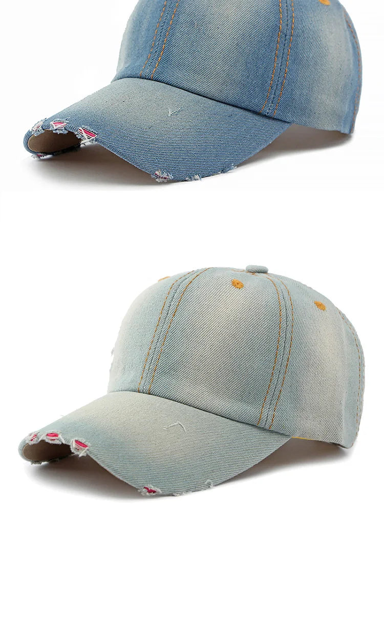 Akkad Kuti 2025 New Launch Distressed Washed Denim Cap Unisex Retro UV Protection Outdoor Sun Hat