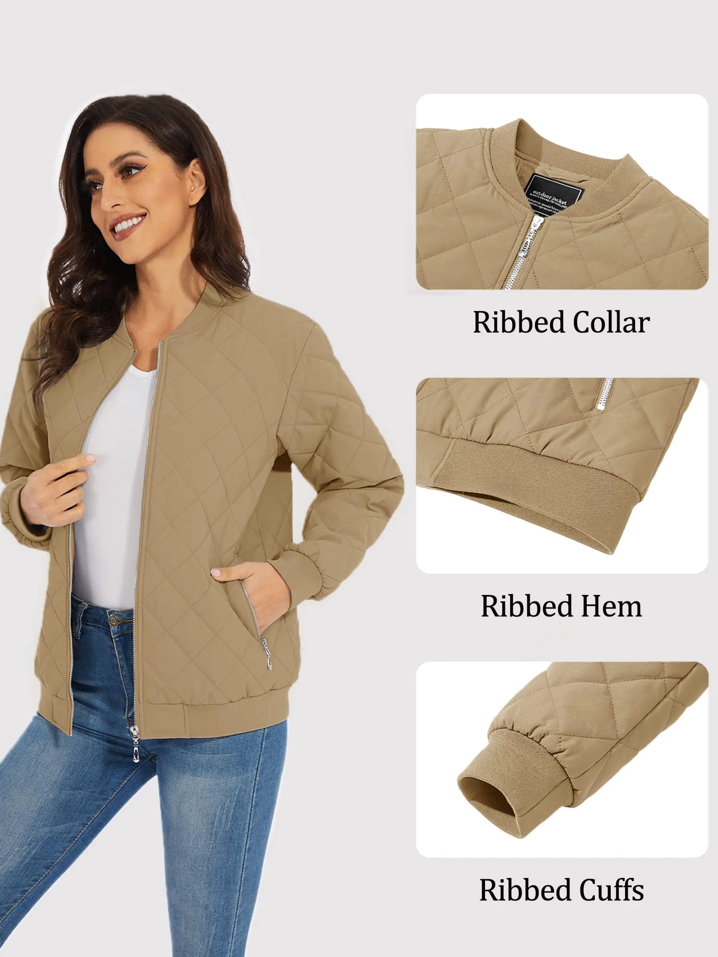 TACVASEN Padded Warm Jackets Womens Fashion Retro Pilot bomber Jackets Diamond Quilted Coats Full Zip Up Pockets Casual Outwear