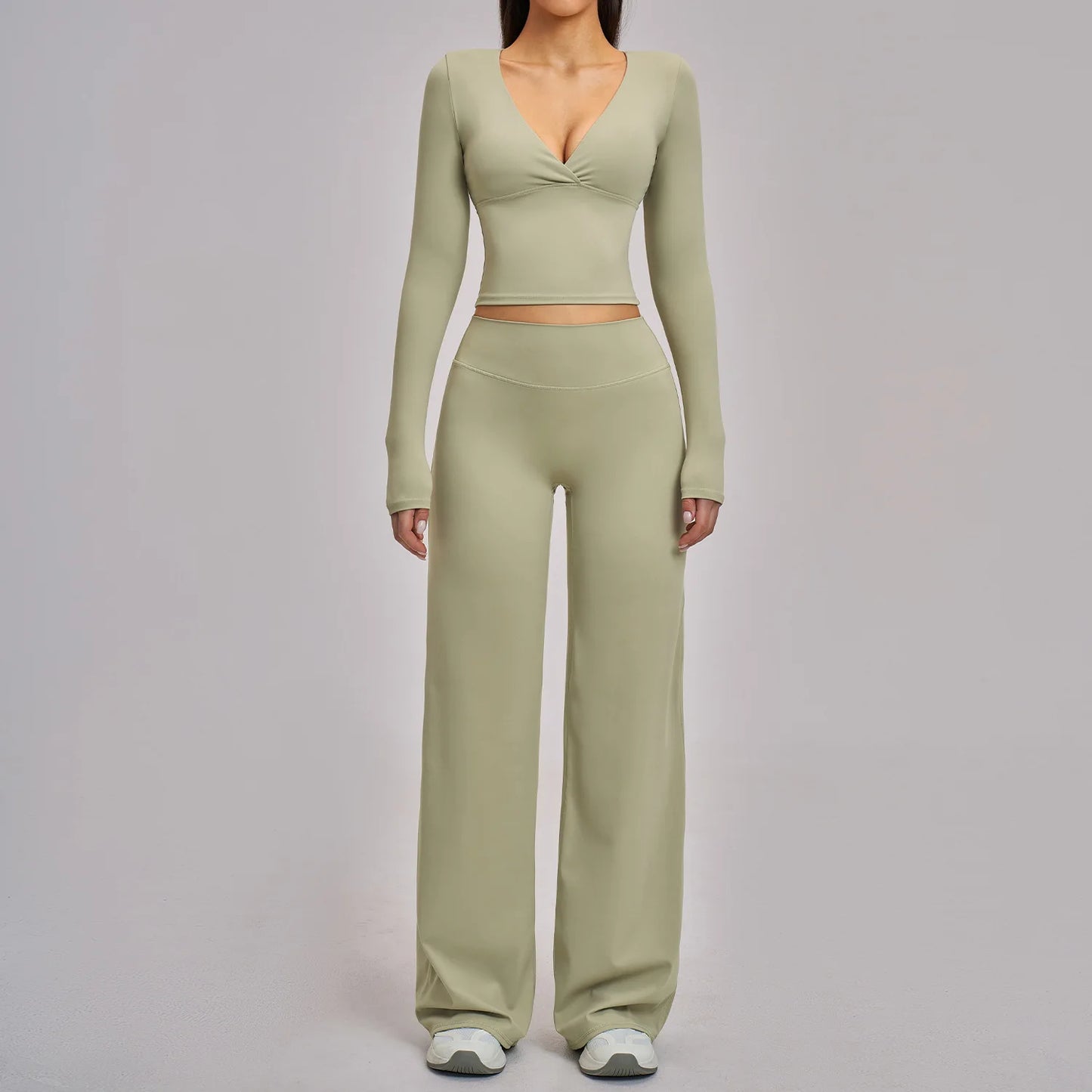 2PCS Yoga Set Women Tracksuits Workout Outfits Sportswear Gym Clothing Female Fitness Long Sleeve High Waist Leggings Yoga Suit