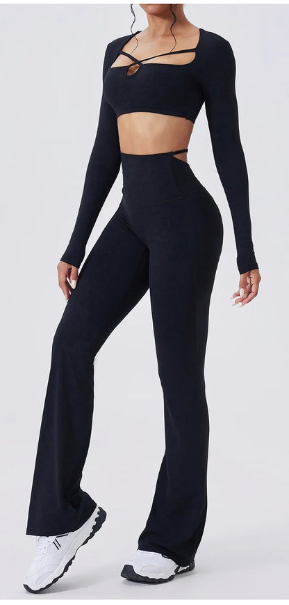 Cloud Hide Brown Yoga Suit Gym Woman Fitness Set Long Sleeve Sports Tracksuit Top Pants Workout Pilates Outfits Running Clothes