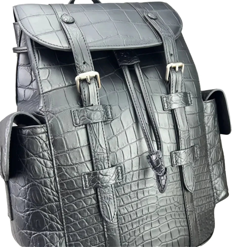 Authentic crocodile leather travel backpack unisex large schoolbag real crocodile leather fashion brand design men's backpack