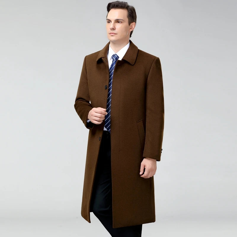 100% Cashmere Jacket Men Casual Business Men's Winter Coats Polo Collar Single Breasted Windbreaker Coat Casaco Masculino
