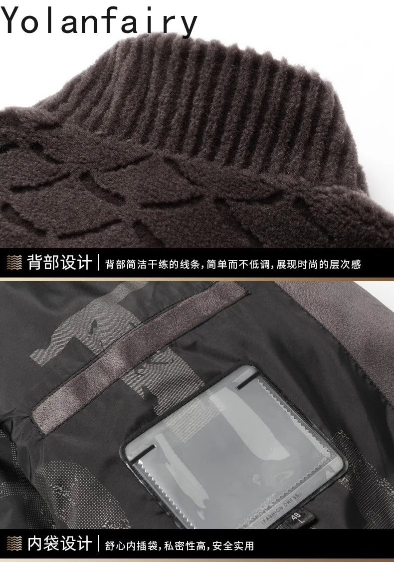YOLANFAIRY Winter 100% Sheep Shearing Jacket Man Clothing Fashion Stand Collar Granular Lamb Fur Coat Men's Jackets chaqueta