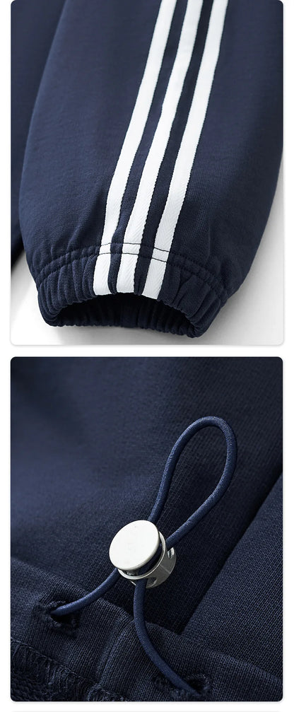 Custom LOGO men's American striped 100% cotton sweater 380G college style contrasting color lapel couple commuter sweater