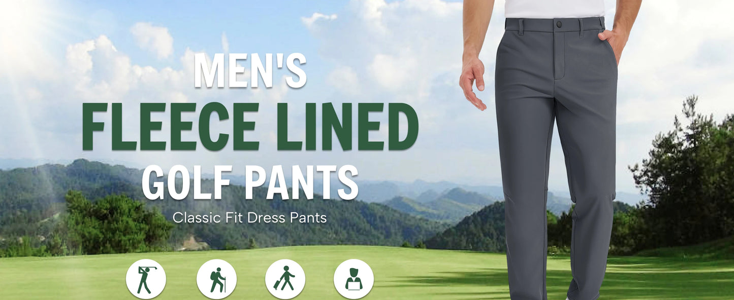 TACVASEN Winter Golf Pants for Men Fleece Lined Work Business Casual Dress Slacks Water Resistant Stretch Warm Trousers
