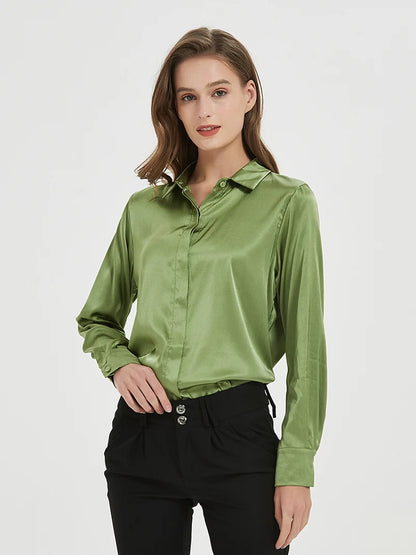 SuyaDream Woman Solid Shirts 93%Real Silk 7%Spandex Long Sleeves Chic Blouses, 2025 Spring Autumn Office Lady Top