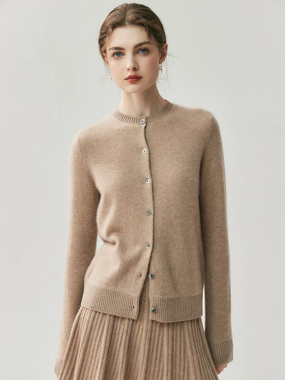 CHICUU Autumn Winter Women Thick O-neck Cardigan Basic Simple 100% Cashmere Sweater Solid Long Sleeve Cardigan Coat Knitwear
