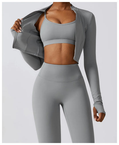 Women 2/3pcs Workout Outfits Yoga Sets Sportswear Gym Workout Clothing Tracksuit High Waist Leggings and Stretch Sports Bra