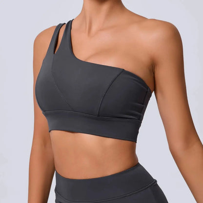 Sexy Women's Sports One Shoulder Bra Gym Push Up Workout Underwear High Strength Support Running Fitness Bra Vest