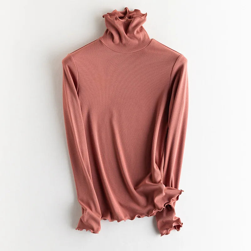 SuyaDream, Women Bottoming T Shirt, Silk Viscose Blend, Long Sleeves, Solid Basic Thermal  Shirt, 2024 Autumn Winter Top