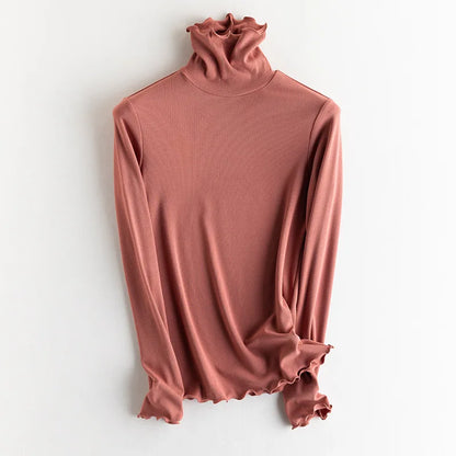 SuyaDream, Women Bottoming T Shirt, Silk Viscose Blend, Long Sleeves, Solid Basic Thermal  Shirt, 2024 Autumn Winter Top