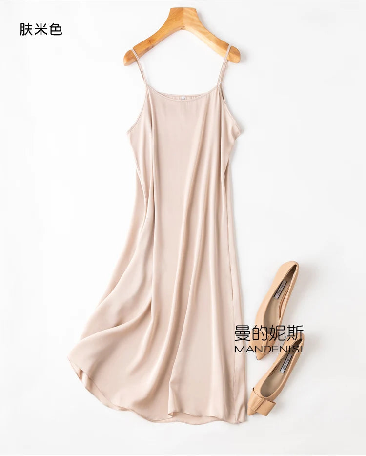 YOLANFAIRY 19momme 93% Mulberry Silk Spaghetti Strap Dress for Women Elegant Mid-length Sexy Real Silk Summer Dresses Woman 원피스