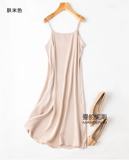 YOLANFAIRY 19momme 93% Mulberry Silk Spaghetti Strap Dress for Women Elegant Mid-length Sexy Real Silk Summer Dresses Woman 원피스