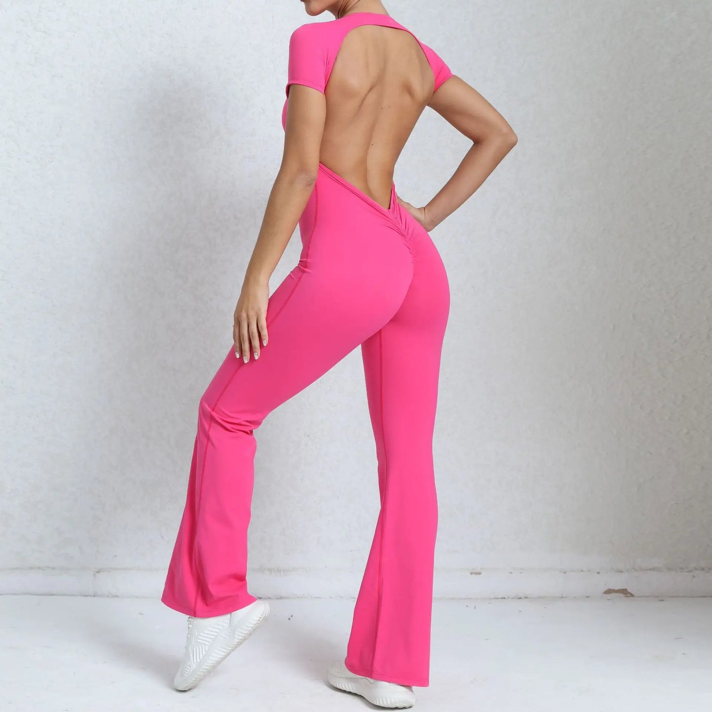 Women's Tracksuit Yoga Set Backless Jumpsuits Back V One Piece Fitness Rompers Short Sleeves Sportswear Gym Set Workout Clothes