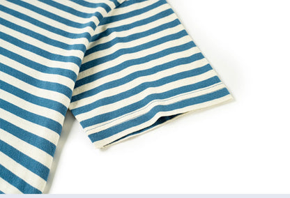American Retro Sea Soul Shirt 270g Heavy Cotton T-shirt Men's Casual Round Neck Short Sleeve T-shirt Striped Base T-shirt
