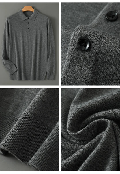 Men's Merino Wool Sweater Polo Collar Pullover Autumn Winter New Cashmere Knitwear Casual Loose Men's Shirts Tops Warm Soft
