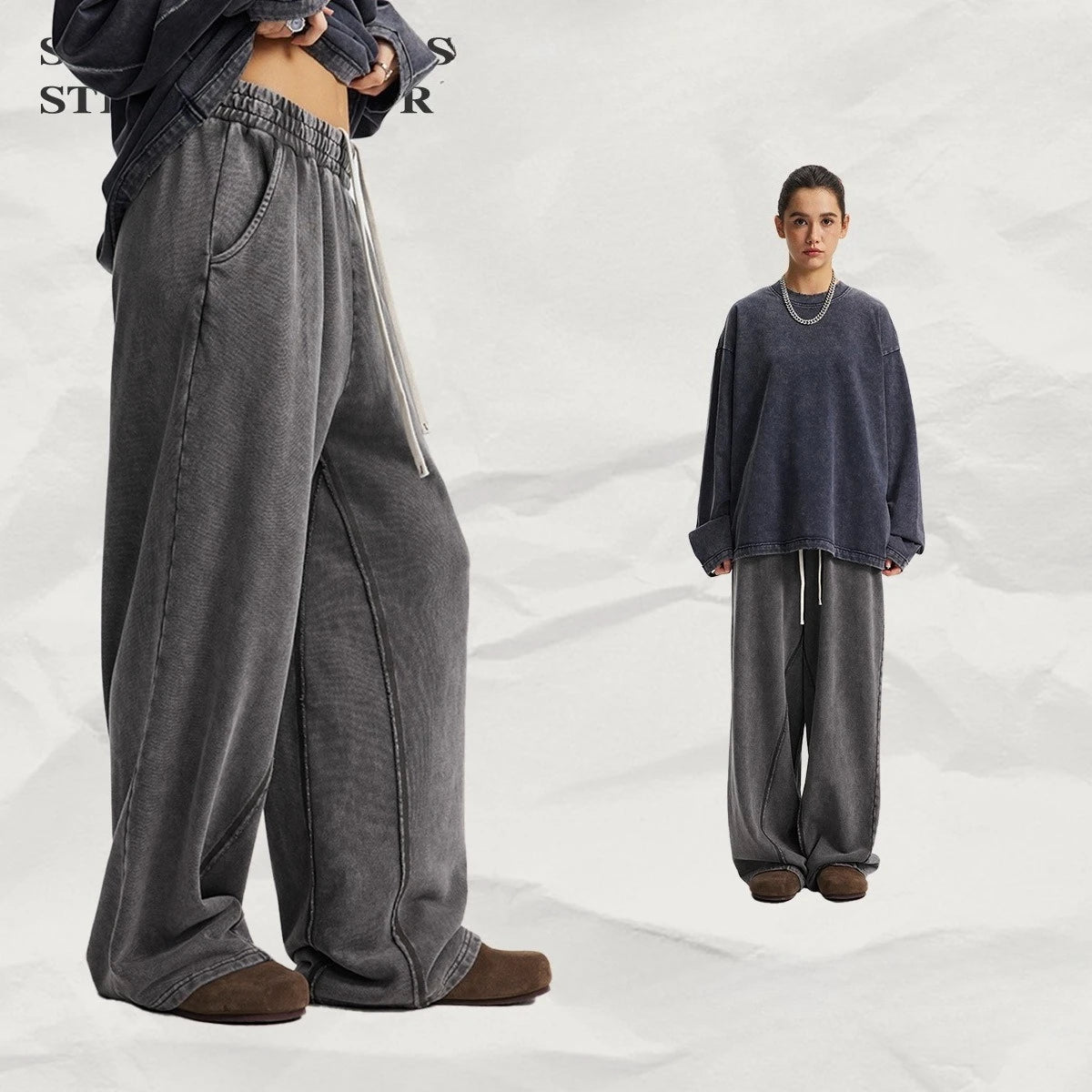 Custom LOGO Men's New 380G Heavy 100% Cotton 2025 Loose Retro Wide Leg Scattered Sports Casual Pants
